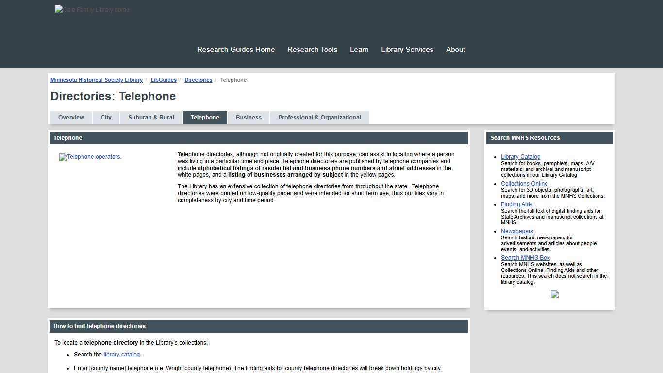 Telephone - Directories - LibGuides at Minnesota Historical Society Library